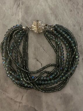 Multi-Strand Hematite Bead Bracelet with Crystal Clasp - Hematite